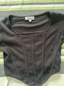 Black Corset Style Long Sleeve Top