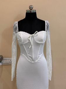 White Lace Sleeve Bodycon Dress