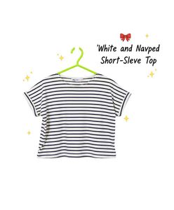 White and Navy Striped Short-Sleeve Top.