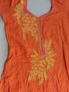 Orange Embroidered Kurti