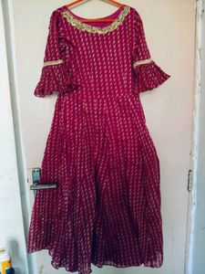 megenta anarkali gown
