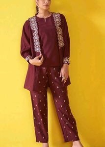 ANOUK - Maroon Embroidered Jacket Set