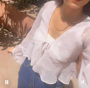 Sheer White Tie-Front Blouse