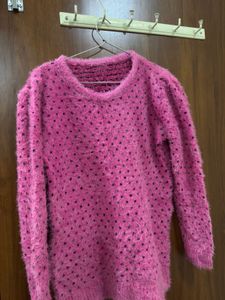 Pink Fuzzy Polka Dot Sweater