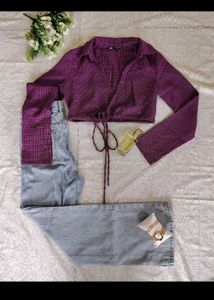 Zara Purple Gingham Tie-Front Crop Top