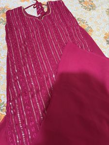 Elegant Pink Sequined Kurta Set
