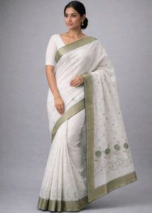 Embroidered Saree with Olive Green Border