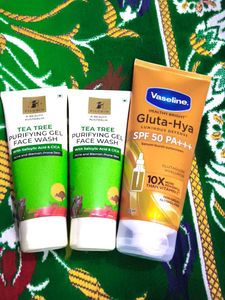 pack of 3 pilgrim tea tree face wash and Vaseline