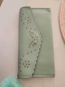 Stylish Mint Green Wallet with Studs