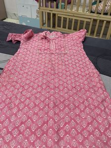 Pink Block Print Cotton Kurta