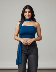 Blue Tube Top with Scarf Detail