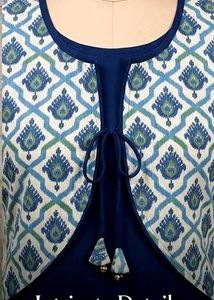 Elegant Blue Kurta with Printed Jacket