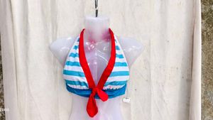 I. Striped Halter Bikini Top