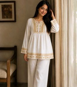 Embroidered White Boho-Style Kurti Tunics