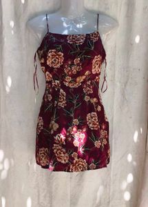 4299. Burgundy Floral Mini Dress