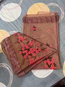 Patlani style embroidered net saree(Brown)