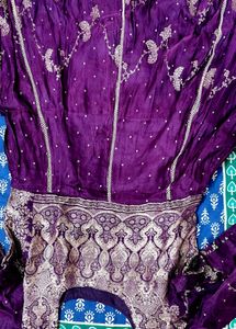 pure silk zari work Purple A Line kurta