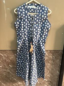 Denim Floral Print Lace-Up Dress