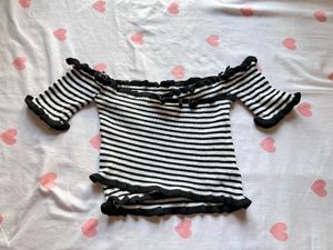 Striped Off-Shoulder Ruffle Top
