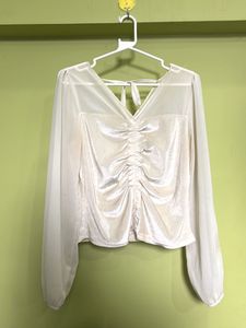 Sheer Sleeve Ruched Top