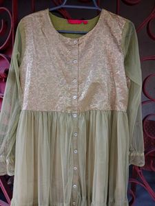 Olive Green Woven work Long Sleeves Gown