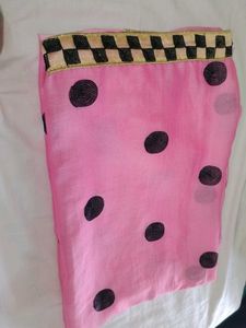 Pink Polka Dot Saree with Decorative Border