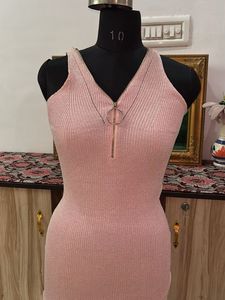 Sparkly Pink Ribbed Zip-Up Top