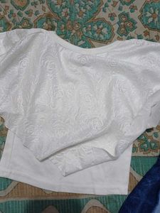 Cute Denim Skirt &amp; White Top Set