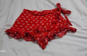 Zara Red Floral Ruffle Wrap Skort