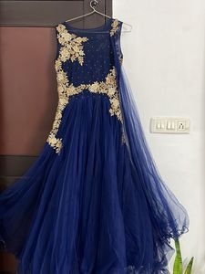 Stunning Blue &amp; Gold Embroidered Barbie Gown