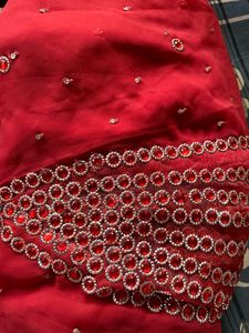 RED SAREE WITH GEMS DESIGN