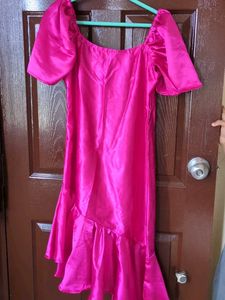 Vibrant Pink Off-Shoulder Ruffle Dress