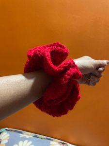 Handmade Red Crochet Flower Scrunchie