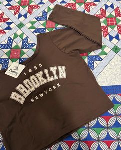 Brown Brooklyn one shoulder T-Shirt