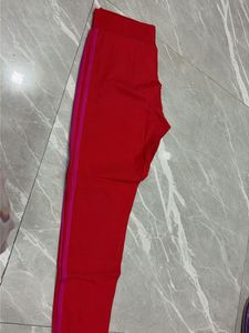Red Activewear Pants with Pink Stripes