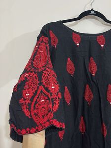 Embroidered Pakistani Black &amp; Red Kurta Set