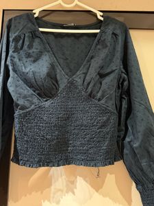 Chic Black Smocked V-Neck Top