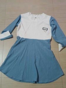 Blue & White Long Sleeve Dress