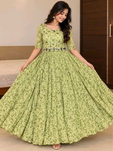 Light Green Floral Full Flair Gown