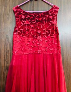 Maroon Embellished Boat Neck Maxi Dress