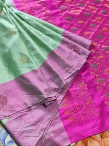 Light Green Saree with Pink Border