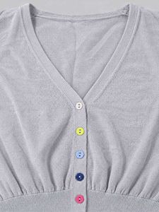 Gray Cardigan with Colorful Buttons