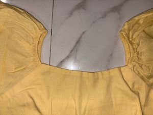 Cute Yellow Puff Sleeve Peplum Top