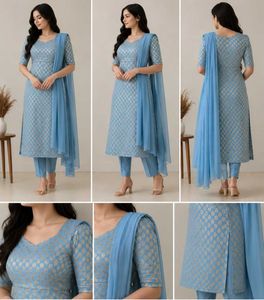 Blue Kurta Set with Dupatta