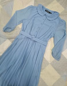 Light Blue Pleated Midi Dress