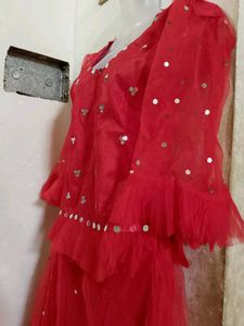 Red Embellished Lahenge Choli Set