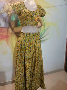 Boho Yellow Floral Print Skirt and Top Set