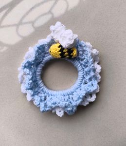 Bluebell Bee Crochet Hair Scrunchie 🐝🩵