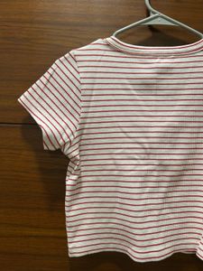 Striped Ribbed Henley Crop Top
