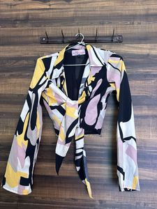 Abstract Print Tie-Front Crop Top